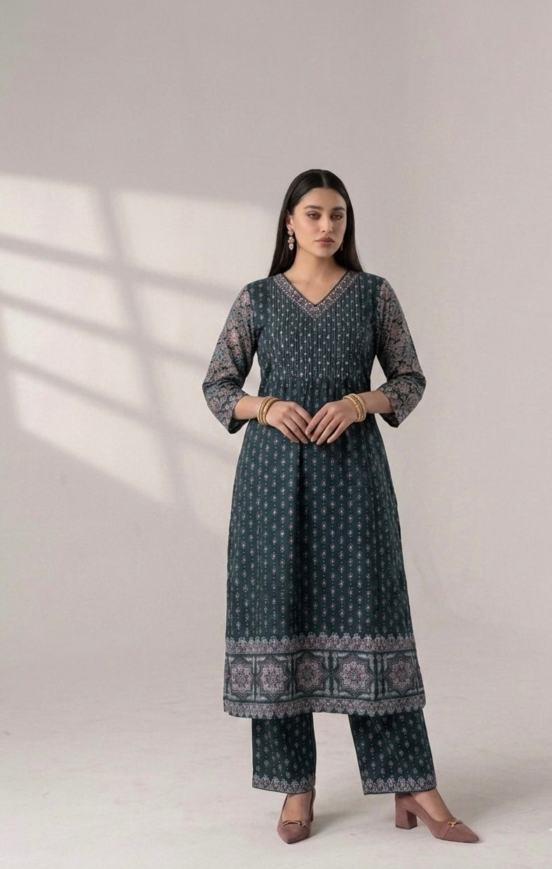 Pure Cotton A Line Three Piece Dupatta Set