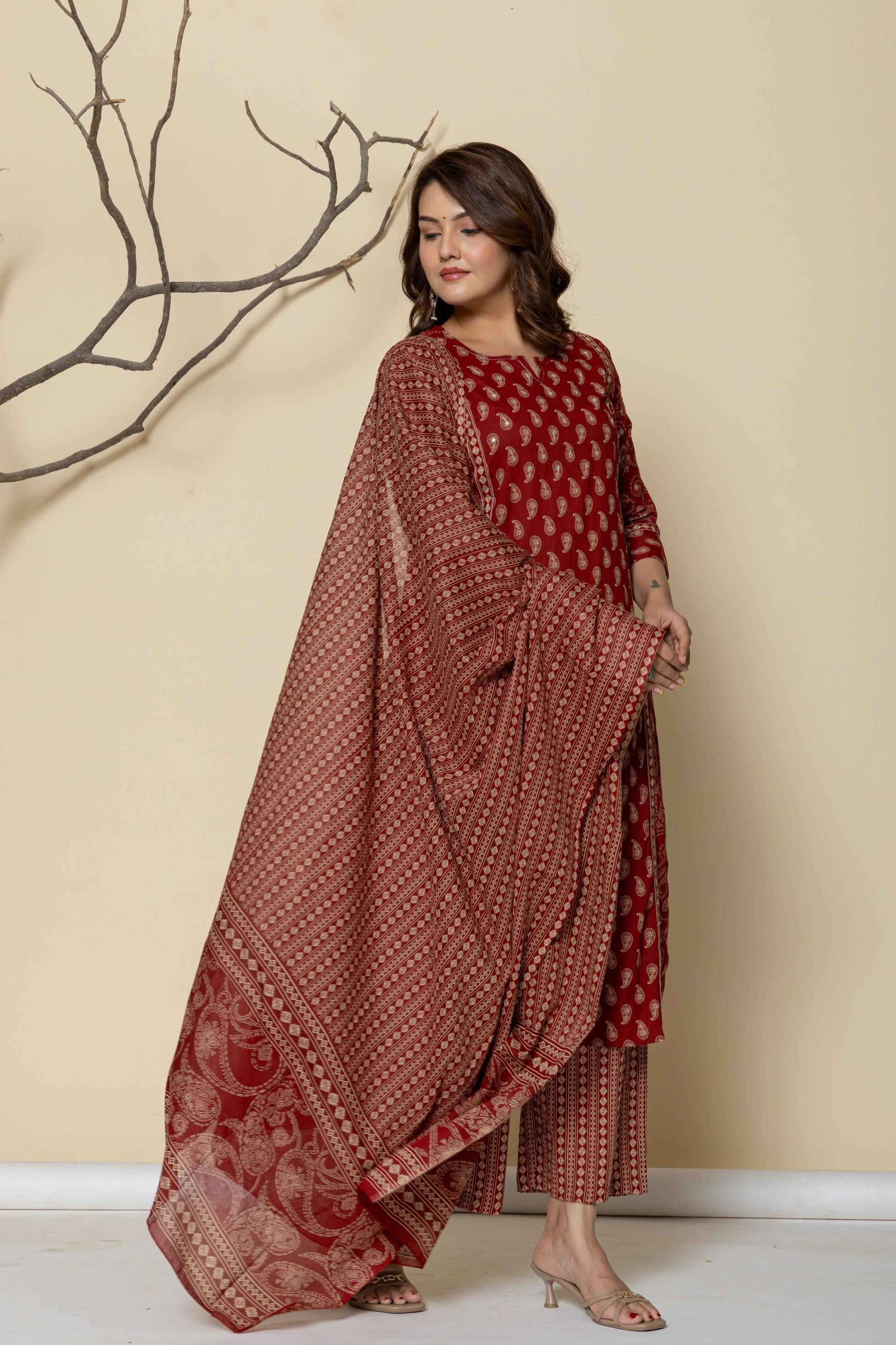 Hand Block Butta Print Pure Cotton Dupatta Set
