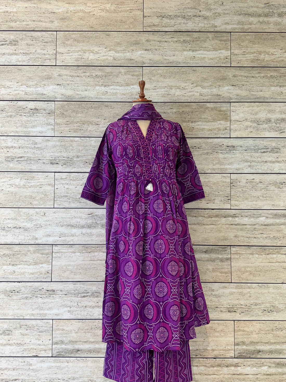 A Line Pure Cotton Pleated Bandhez Print Dupatta Set