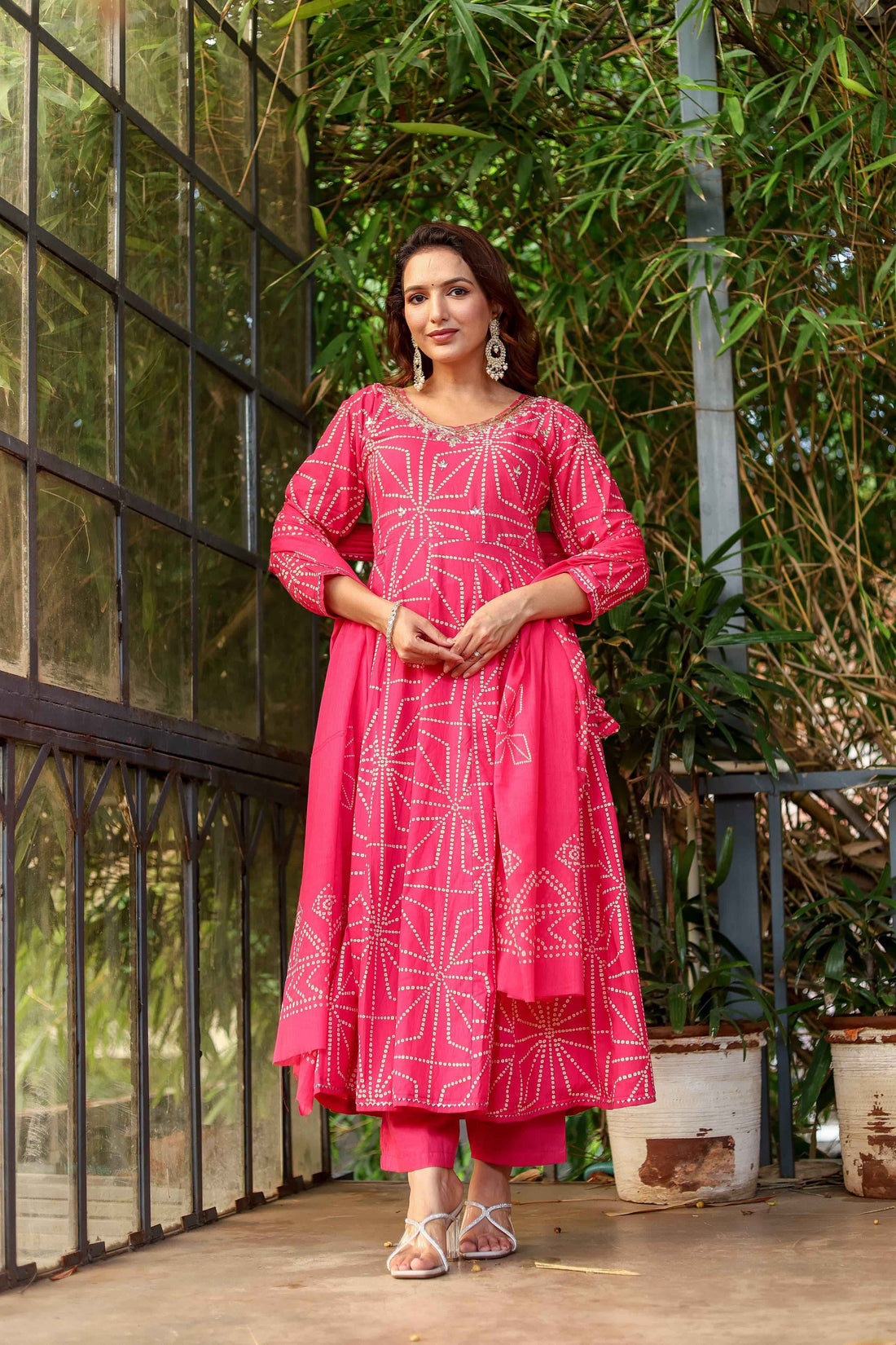 Pure Cotton Anarkali Dupatta Set in Bandhez print