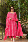 Pure Cotton Anarkali Dupatta Set in Bandhez print