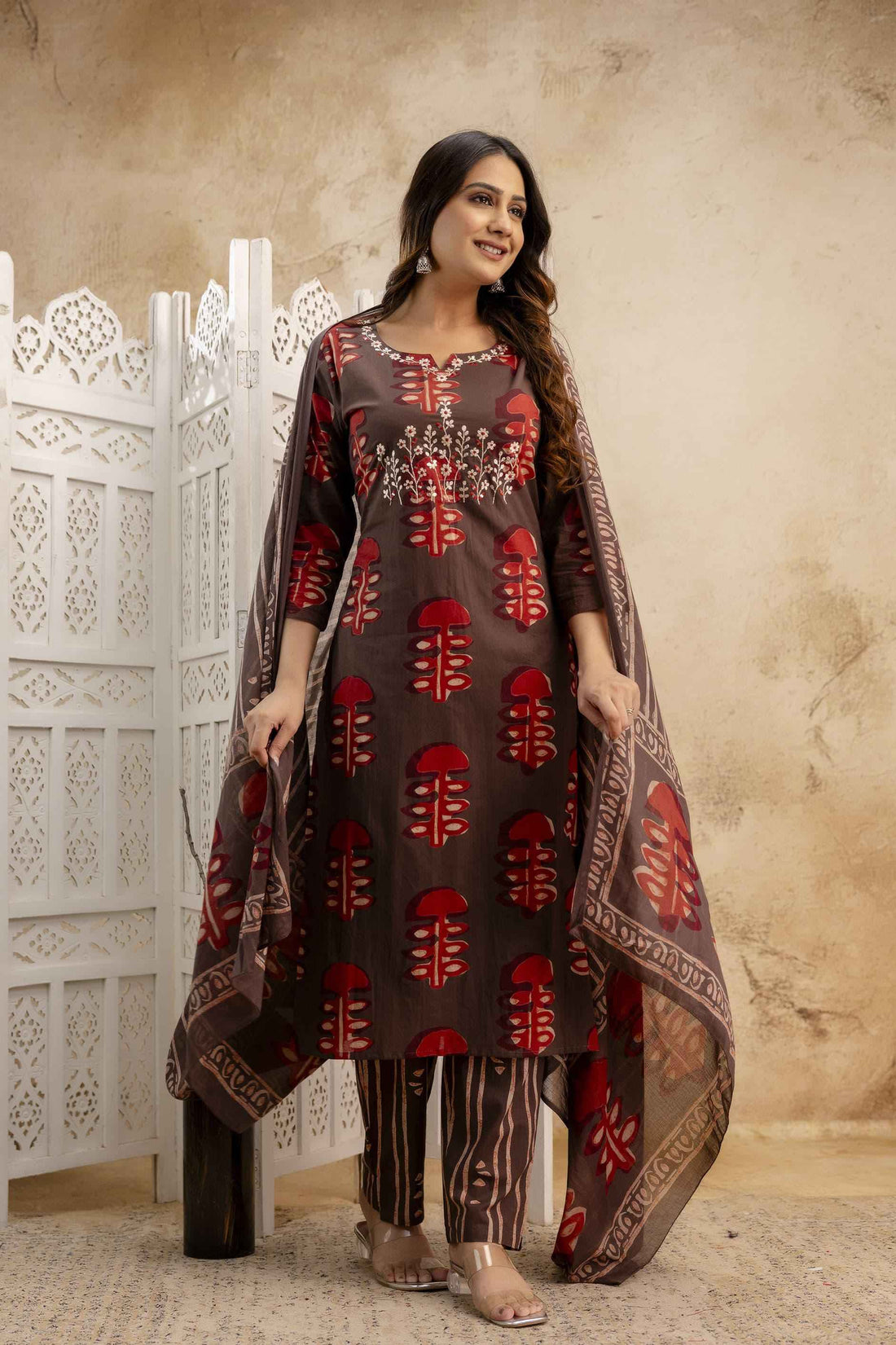 Pitthan Work Pure Cotton Ajrakh Print Dupatta Set