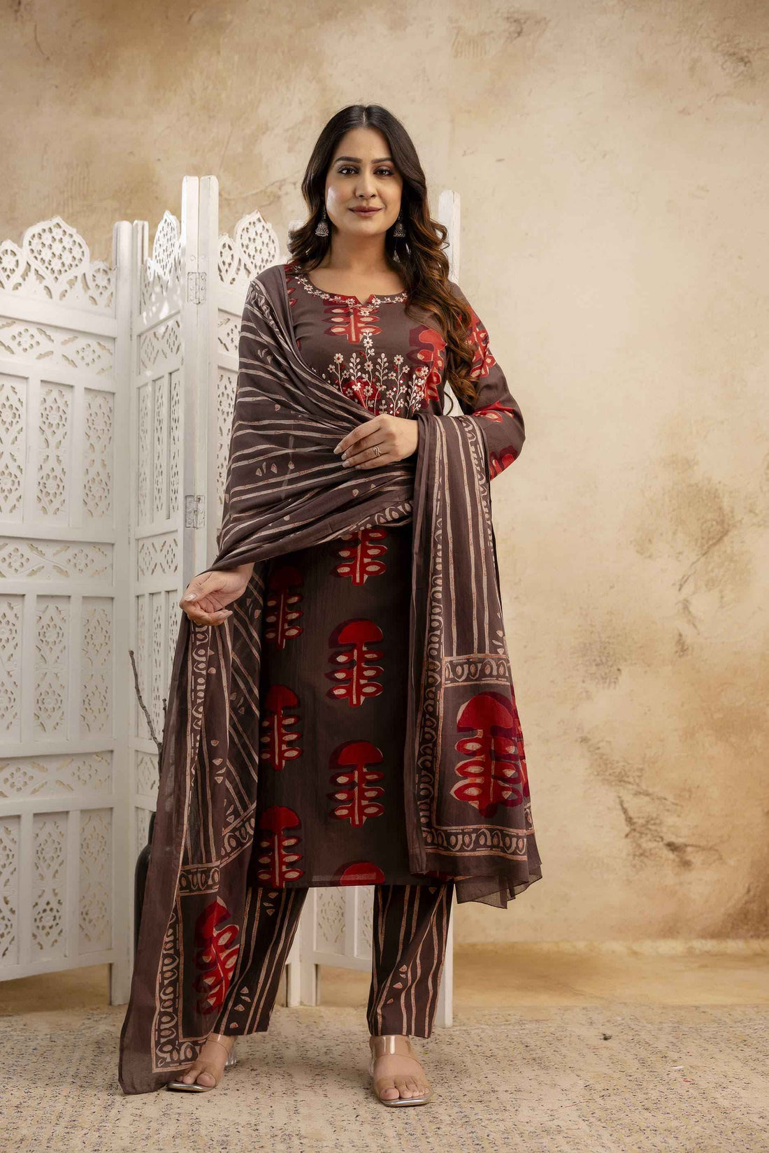 Pitthan Work Pure Cotton Ajrakh Print Dupatta Set