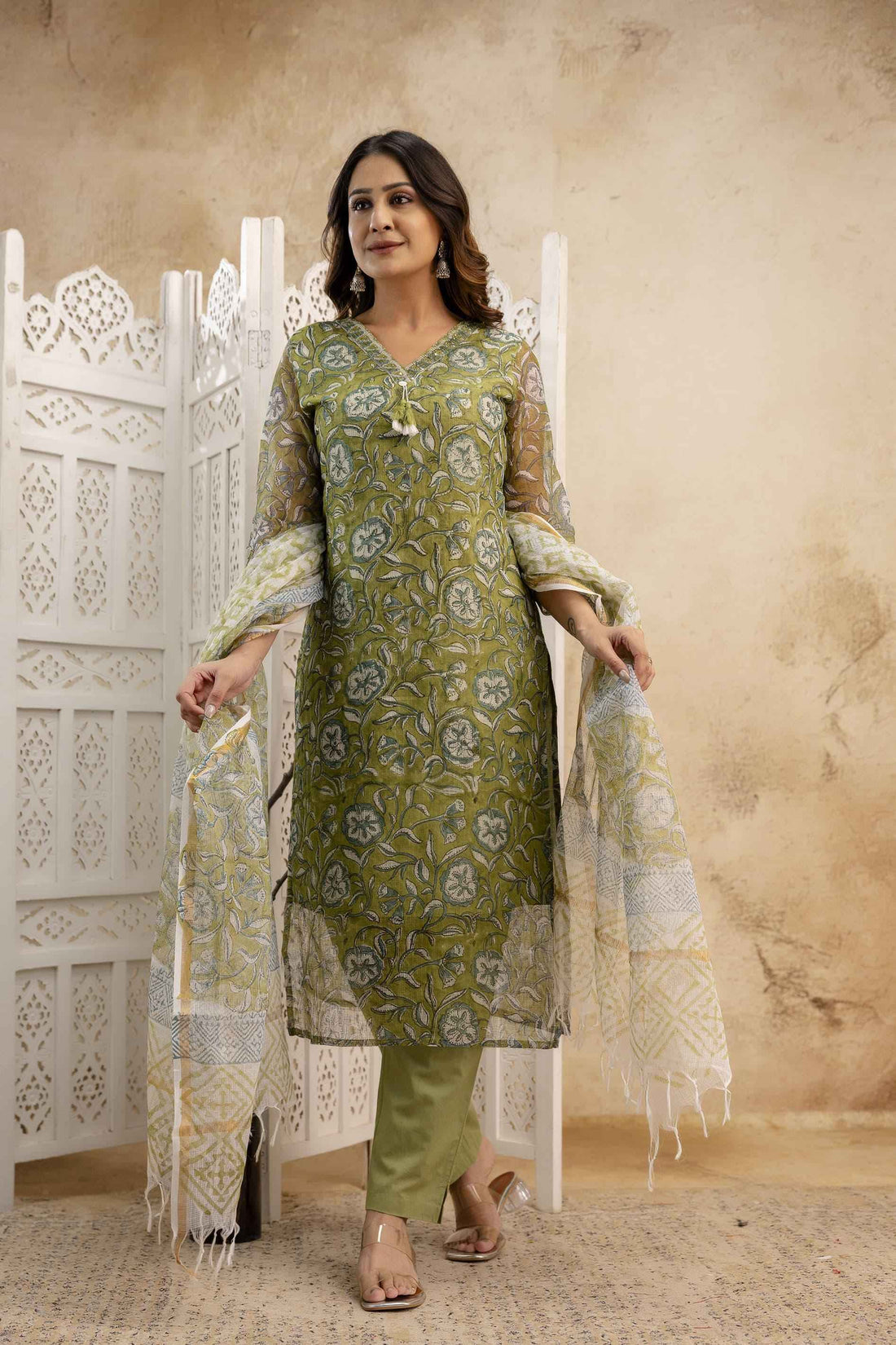 Kota Doriya Floral Print Pure Cotton Dupatta Sets