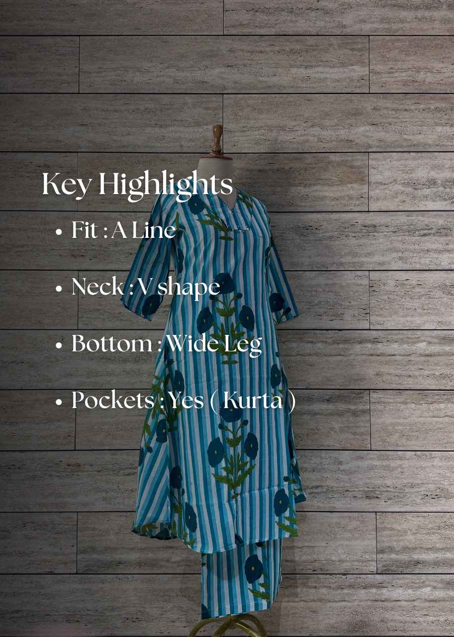Stripes Print Pure Cotton Two Piece Pant Set - PS021
