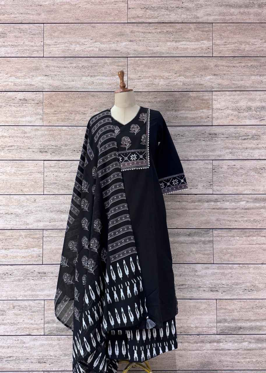 Solid Base Cotton Dupatta Set - CS055