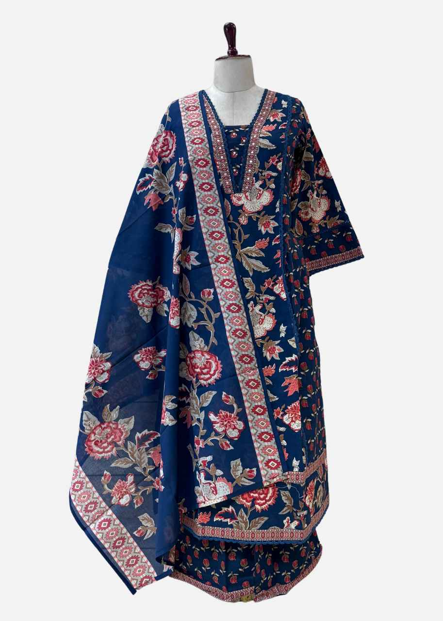 Pure Cotton Floral Print Full Suit with Plaazo Pants