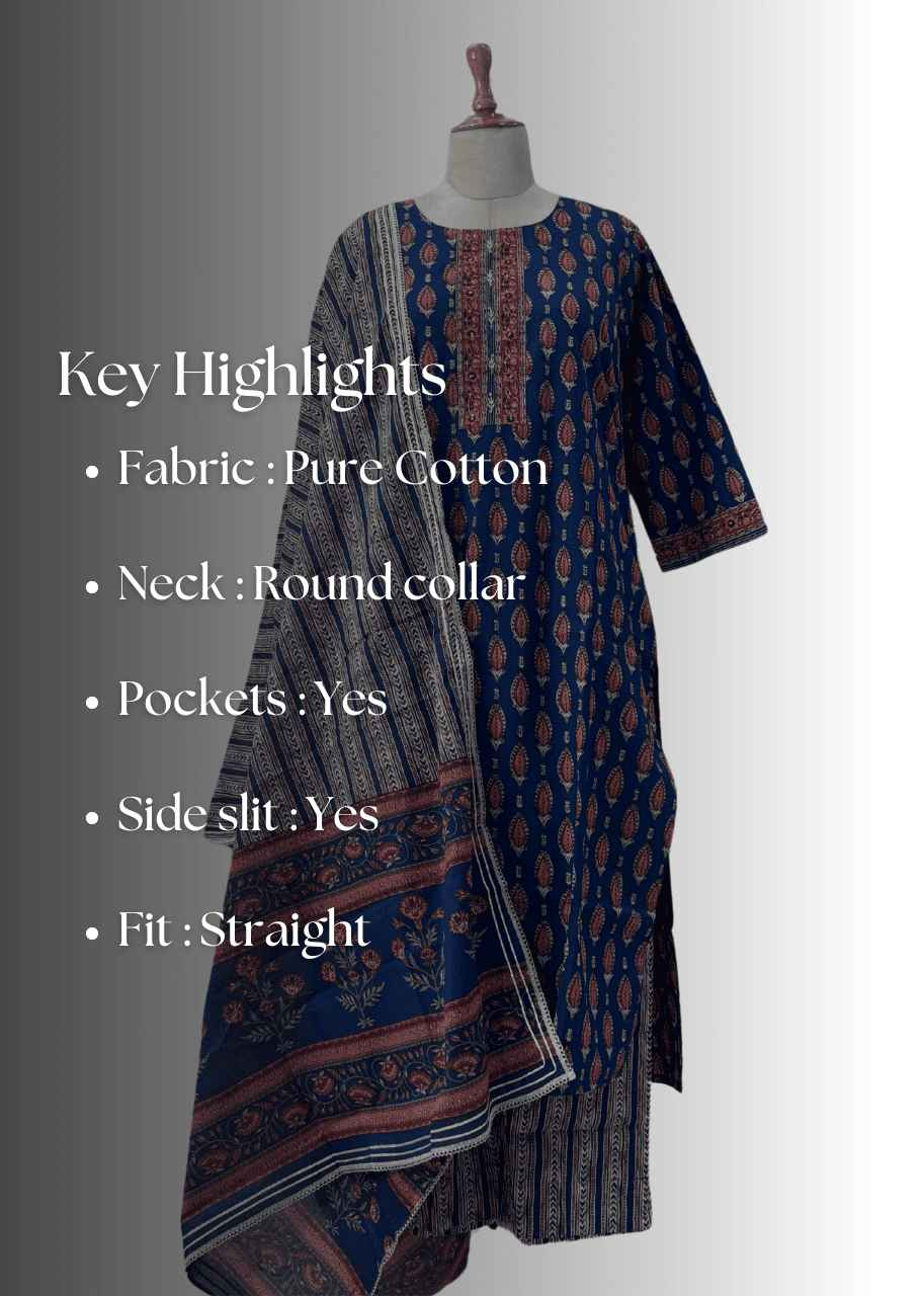 Buta Print Pure Cotton Dupatta Set with Straight Pants