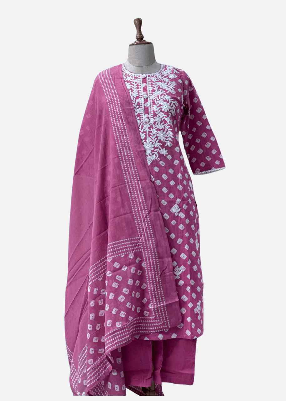 Buta Print Cotton Dupatta Set with Luxurious Embroidery Thread Work