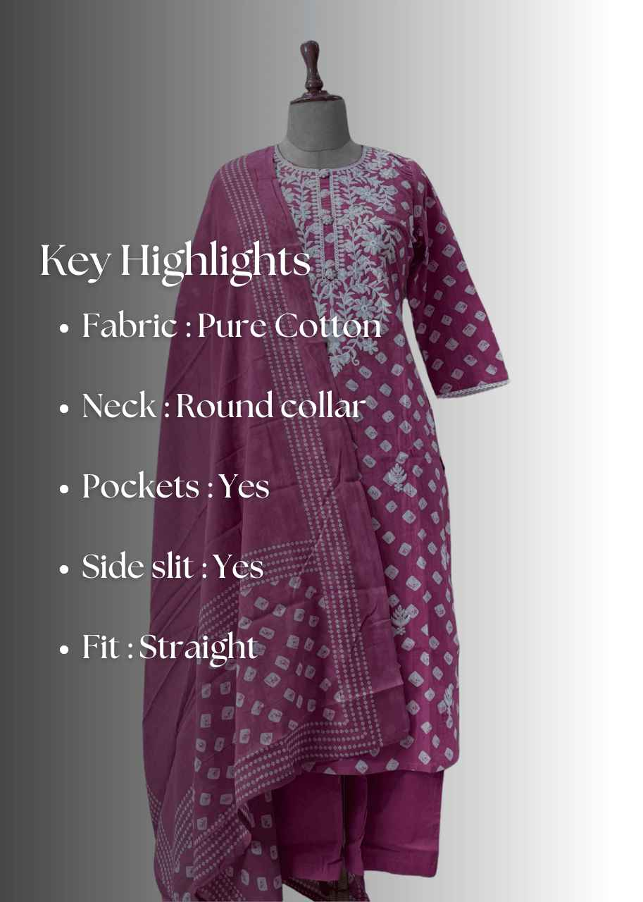 Buta Print Cotton Dupatta Set with Luxurious Embroidery Thread Work