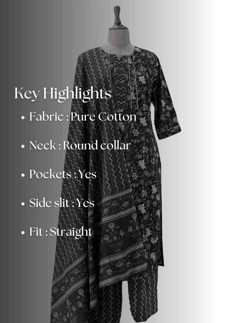 Jaal Floral Print Cotton Suit in Round Neckline