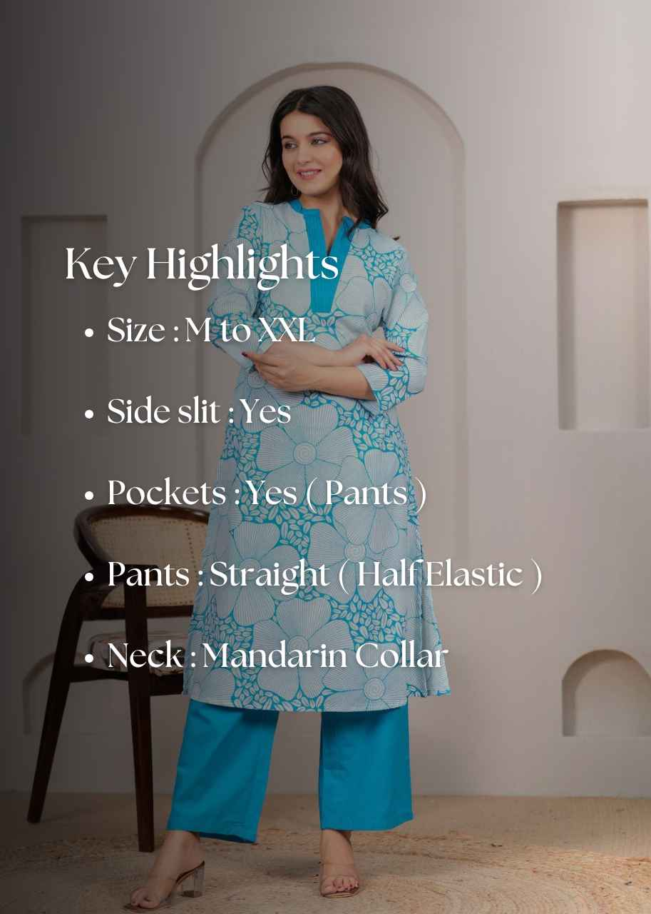 Floral Print Pure Cotton Two Piece Pant Sets - PS014