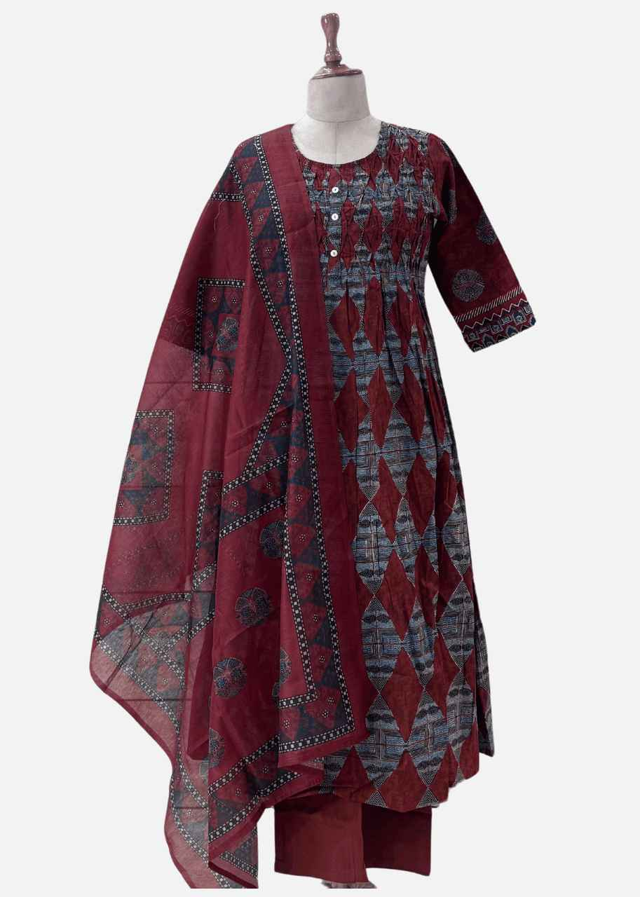 Pure Cotton Dupatta Set with Ajrakh Print