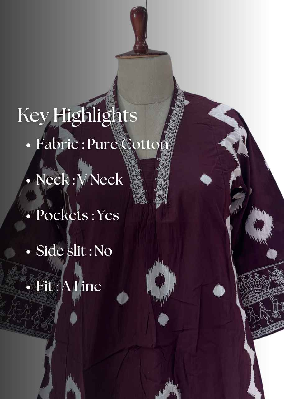 Blood Red A Line Ikkat Print Pure Cotton Anarkali Suit