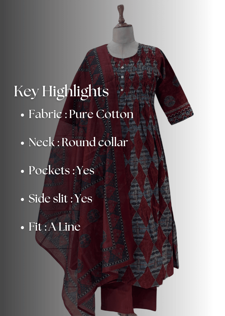 Pure Cotton Dupatta Set with Ajrakh Print