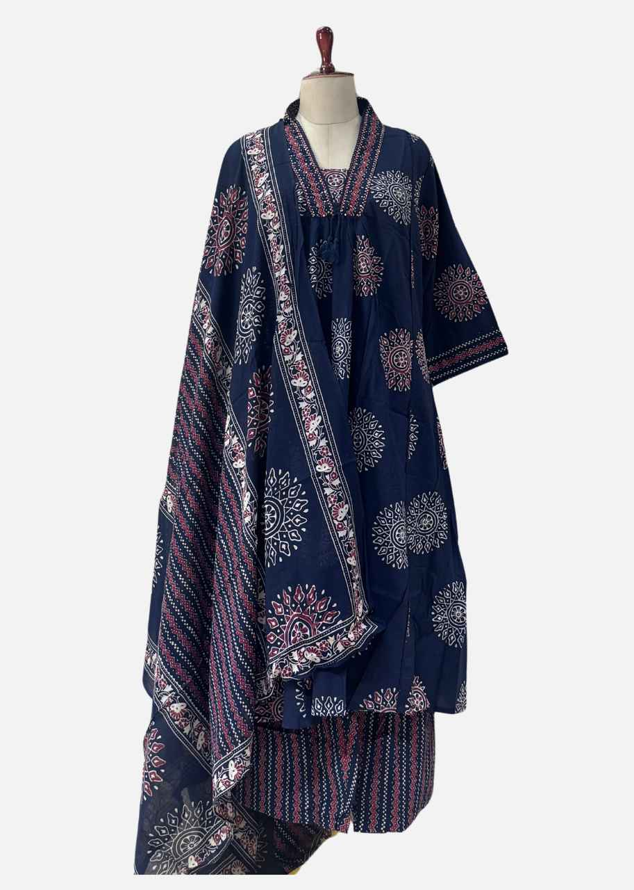 Ajrakh Print A Line Pure Cotton Aanrkali Suit