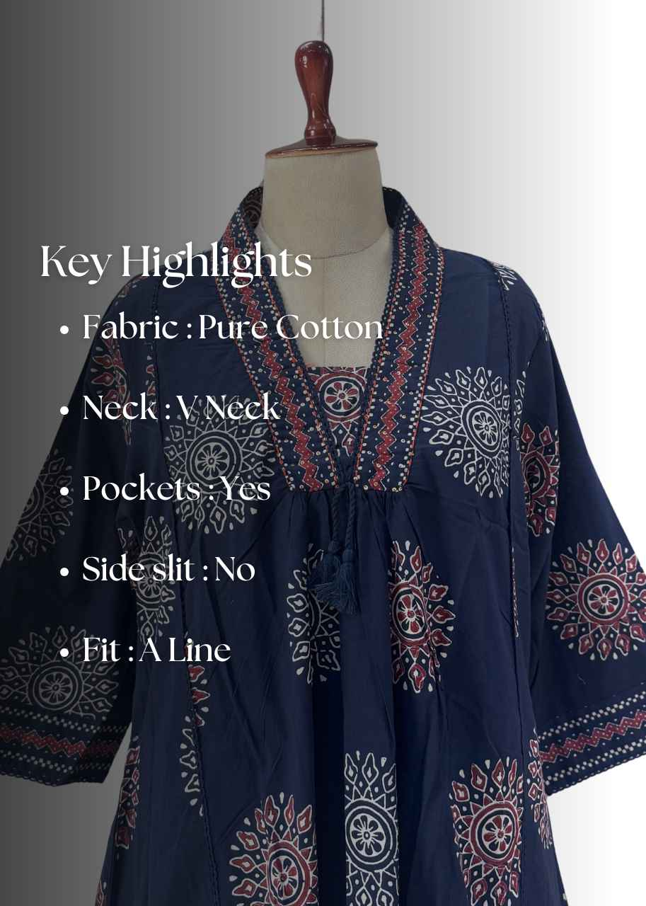 Ajrakh Print A Line Pure Cotton Aanrkali Suit