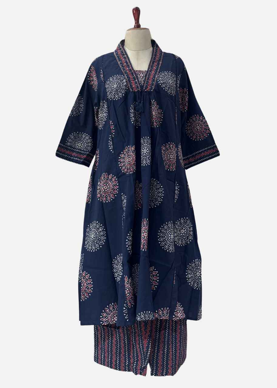 Ajrakh Print A Line Pure Cotton Aanrkali Suit