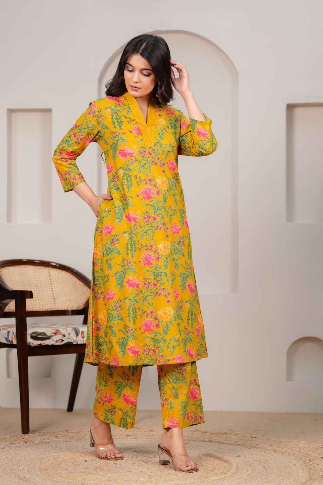 Two Piece Pant Set with Floral Print