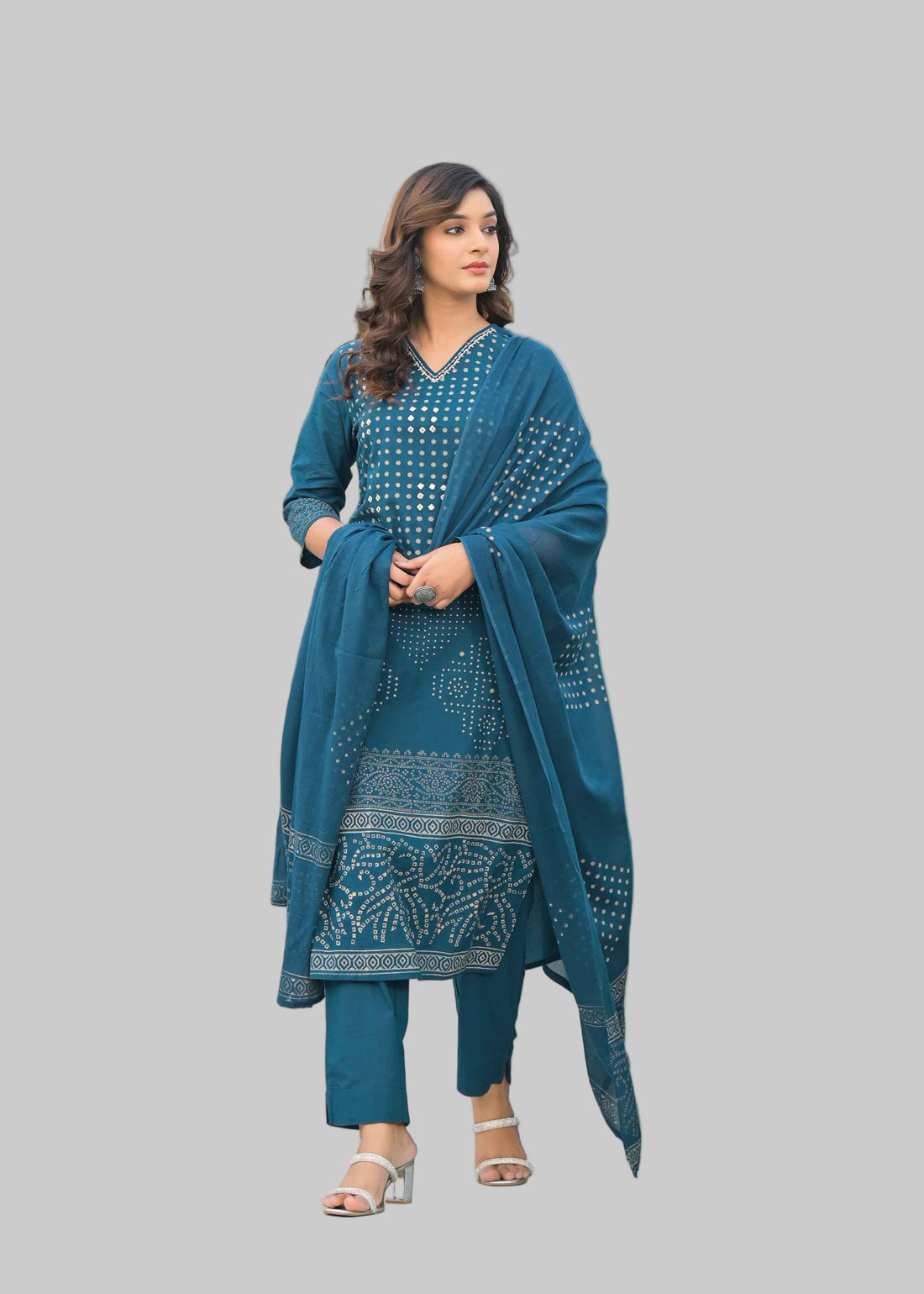 Hand Block Cotton Dupatta Set ( NAVY BLUER
