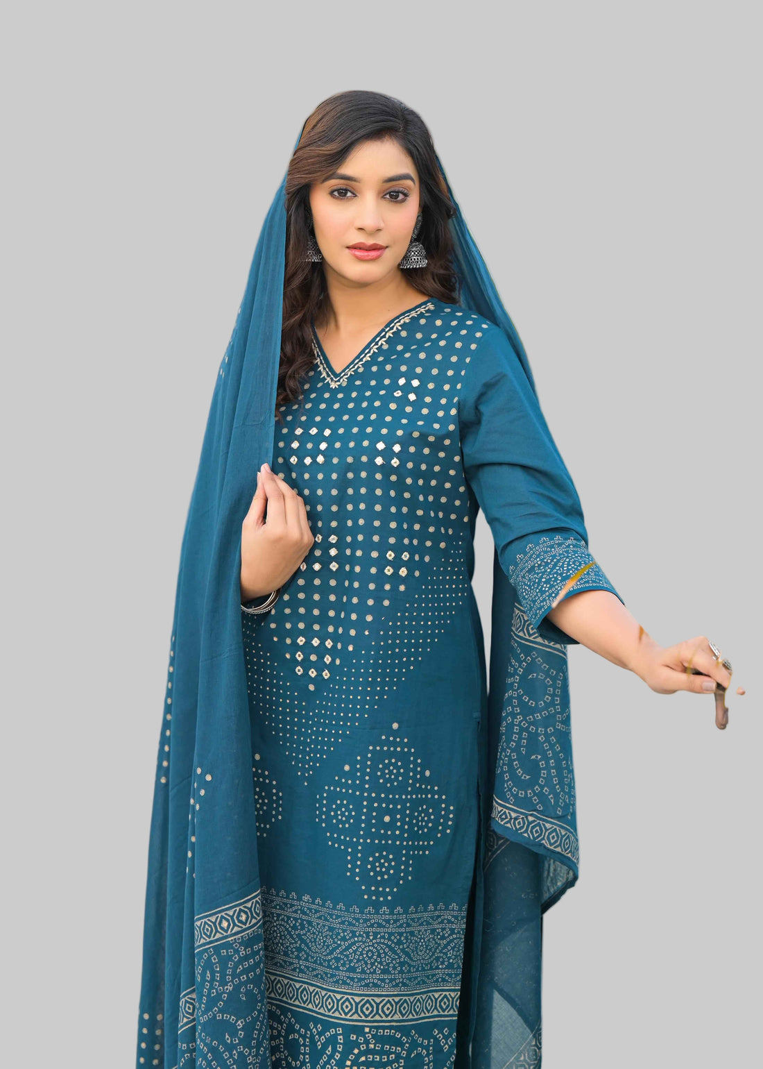 Hand Block Cotton Dupatta Set ( NAVY BLUER