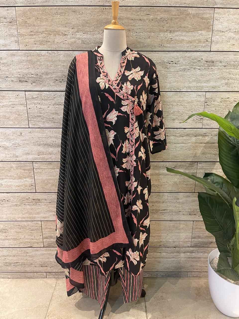 Three Piece Pure Cotton Angrakha Style Dupatta Set ANG010