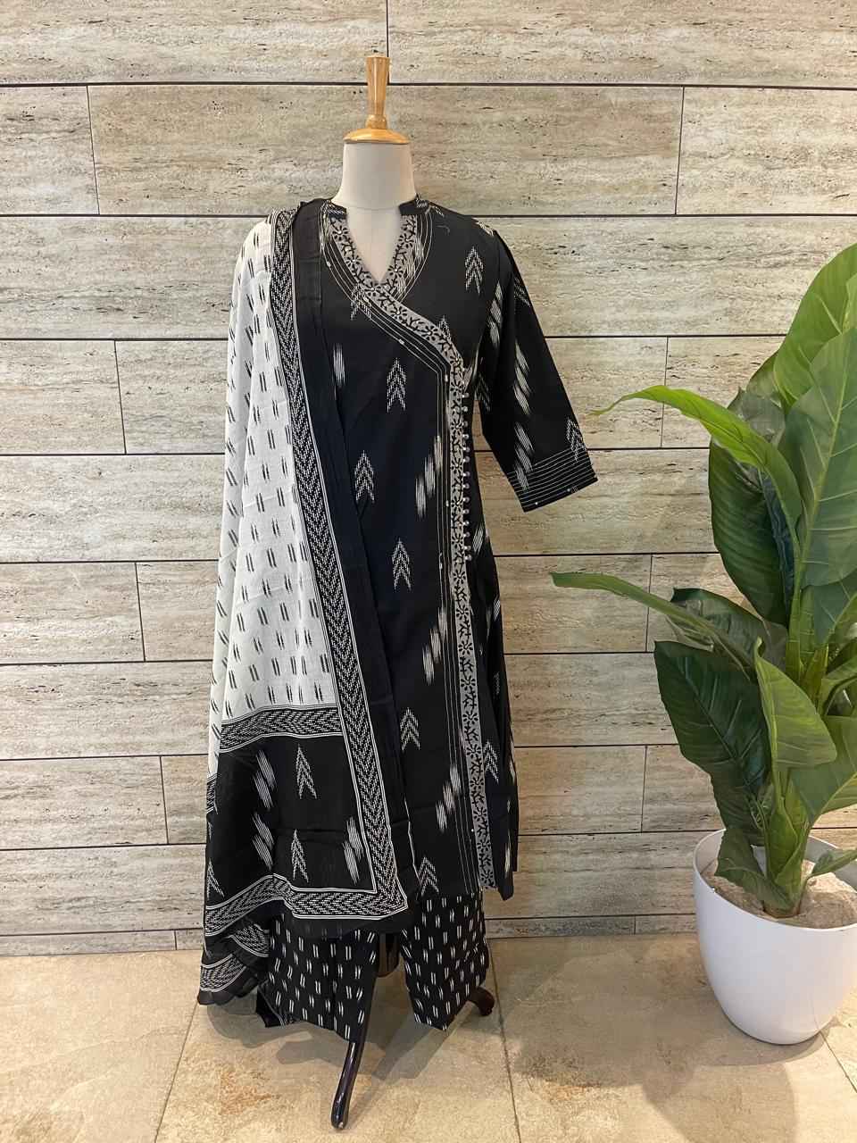 Three Piece Pure Cotton Angrakha Style Dupatta Set ANG011