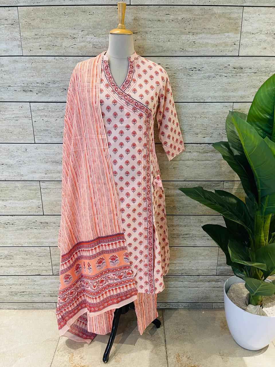 Three Piece Pure Cotton Angrakha Style Dupatta Set ANG013