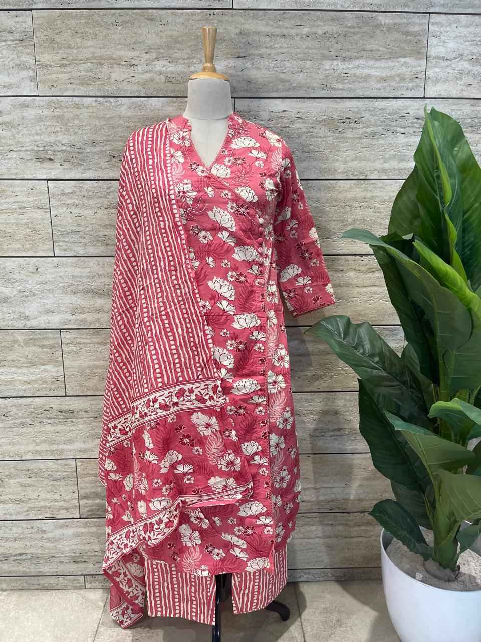 Three Piece Pure Cotton Angrakha Style Dupatta Set ANG014