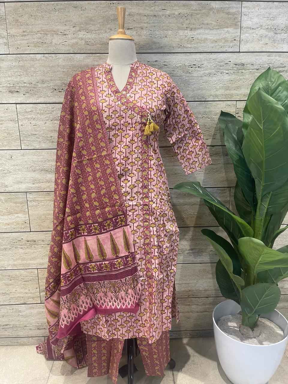Three Piece Pure Cotton Angrakha Style Dupatta Set ANG015