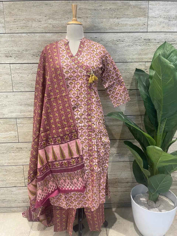 Three Piece Pure Cotton Angrakha Style Dupatta Set ANG015