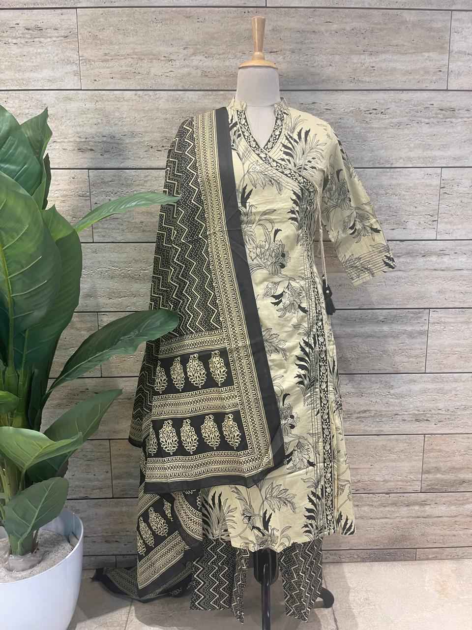 Three Piece Pure Cotton Angrakha Style Dupatta Set ANG017