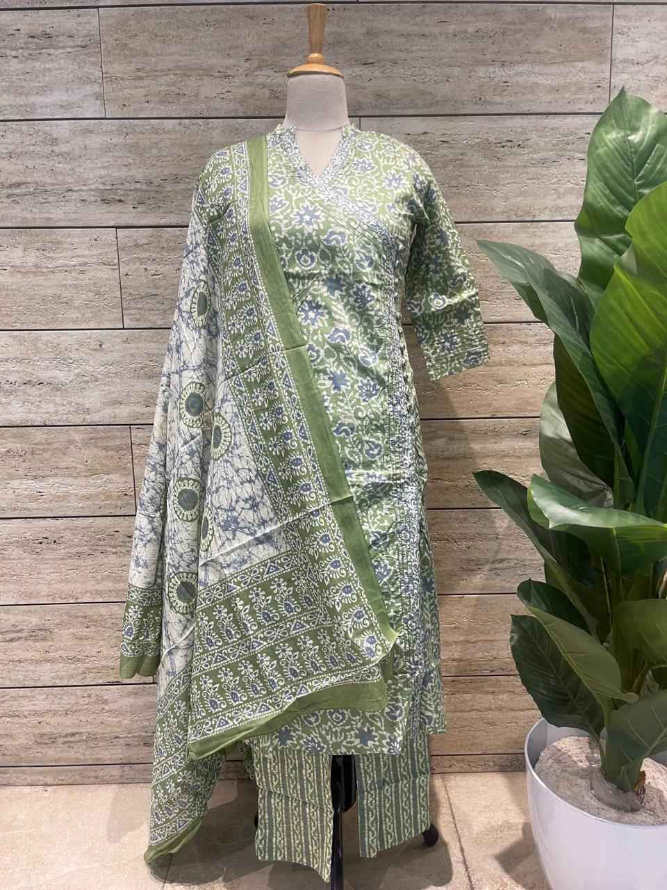 Three Piece Pure Cotton Angrakha Style Dupatta Set ANG018