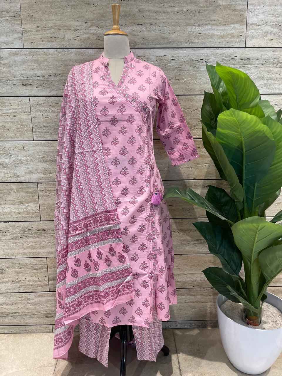 Three Piece Pure Cotton Angrakha Style Dupatta Set ANG018