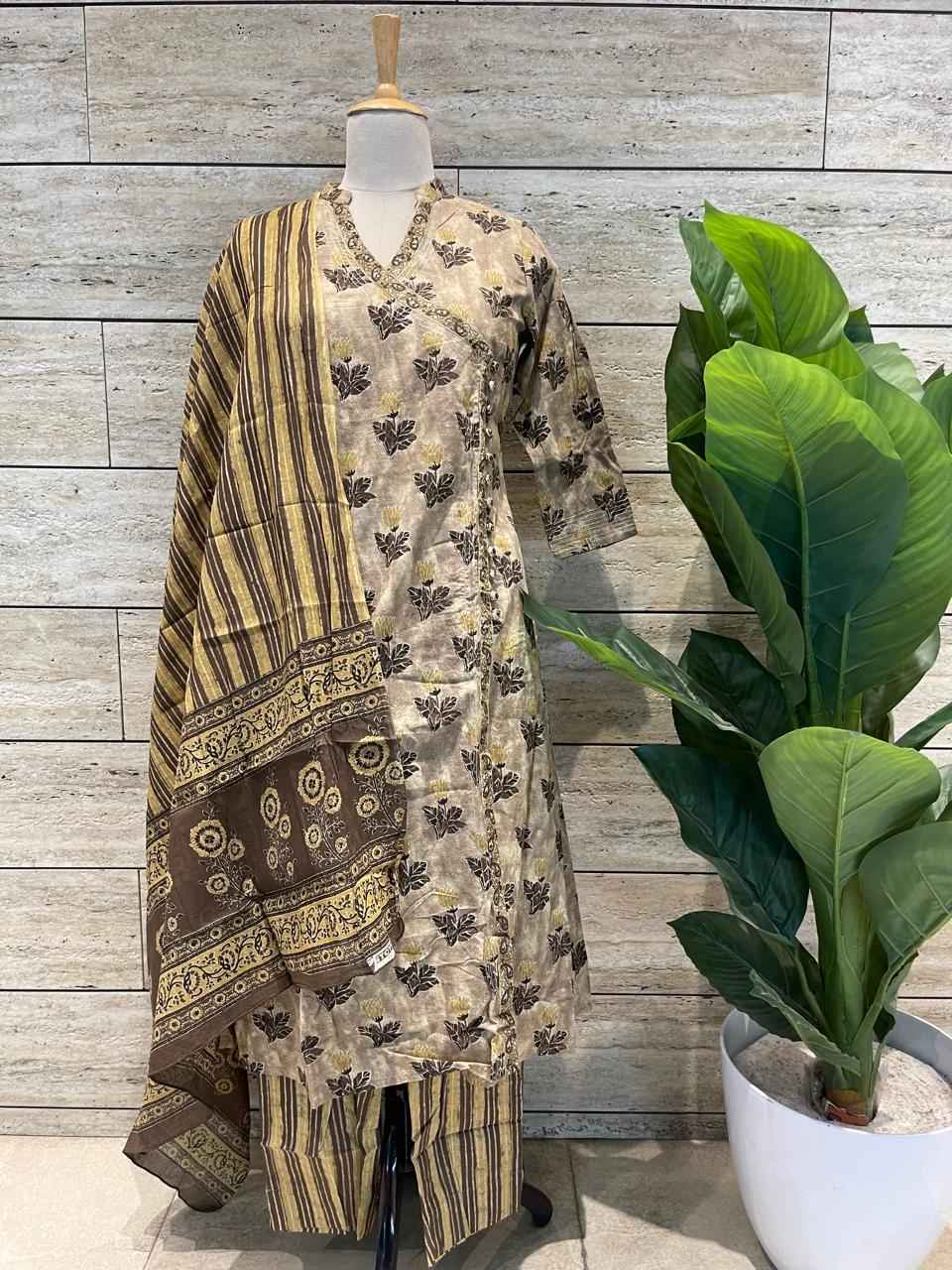 Three Piece Pure Cotton Angrakha Style Dupatta Set ANG020