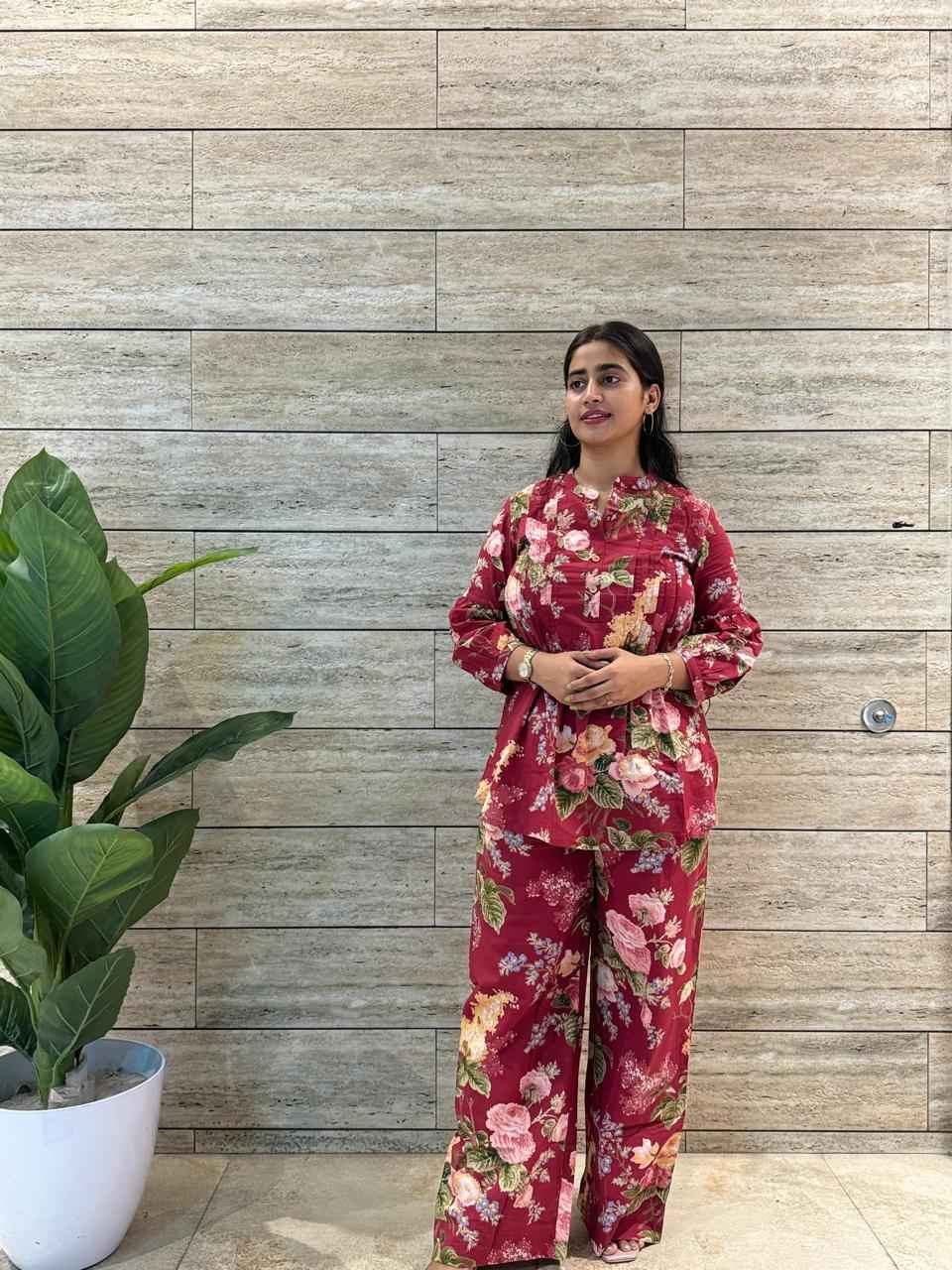 Floral Print Two Piece Co Ord Set