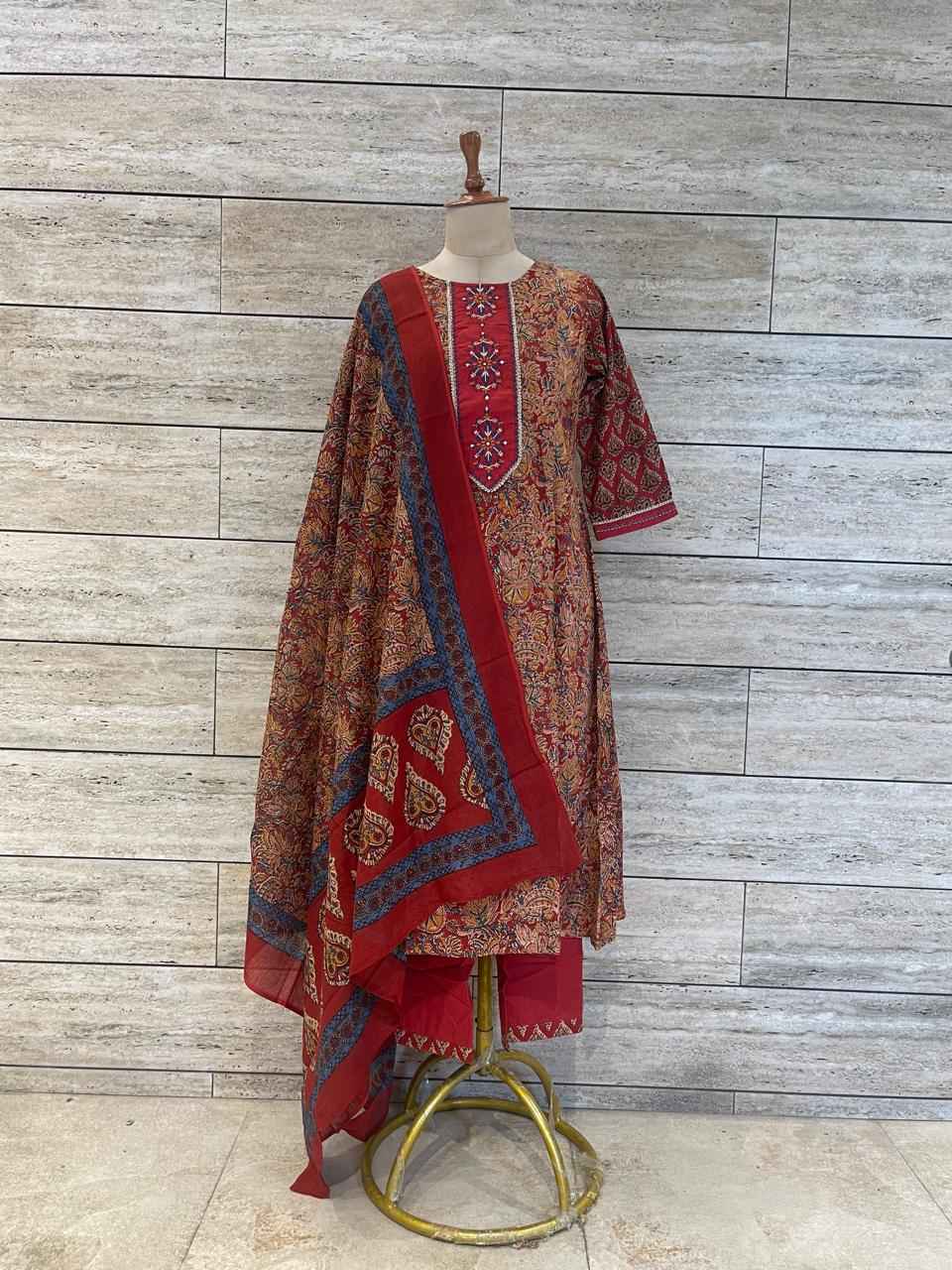 Pure Cotton Three Piece  Floral Print Anarkali Suits (Copy)