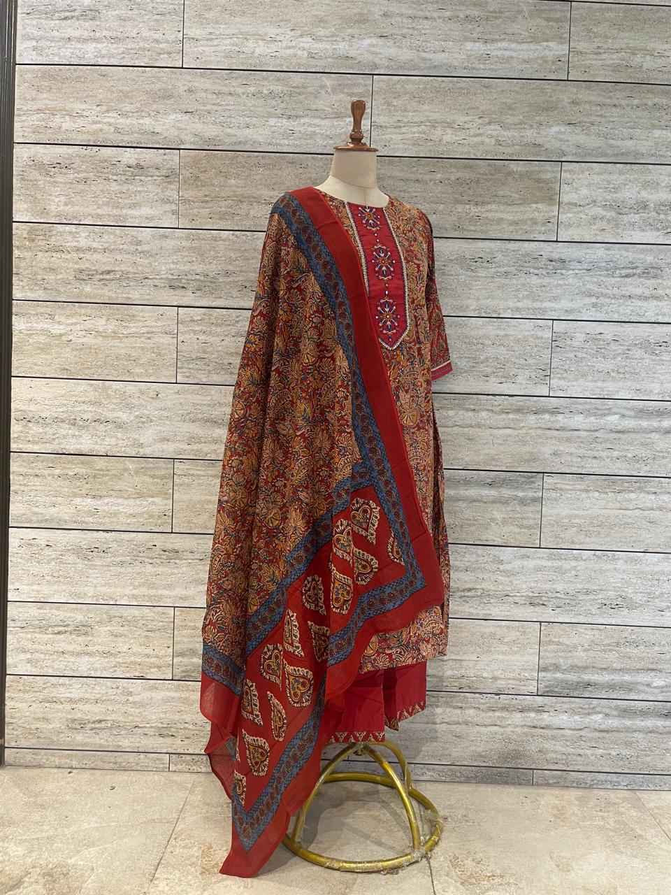 Pure Cotton Three Piece  Floral Print Anarkali Suits (Copy)