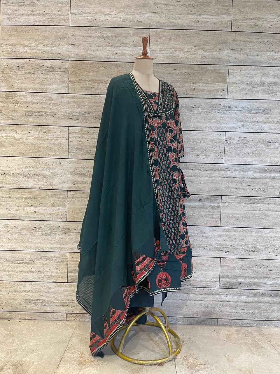 Pure Cotton Three Piece Anarkali Suits