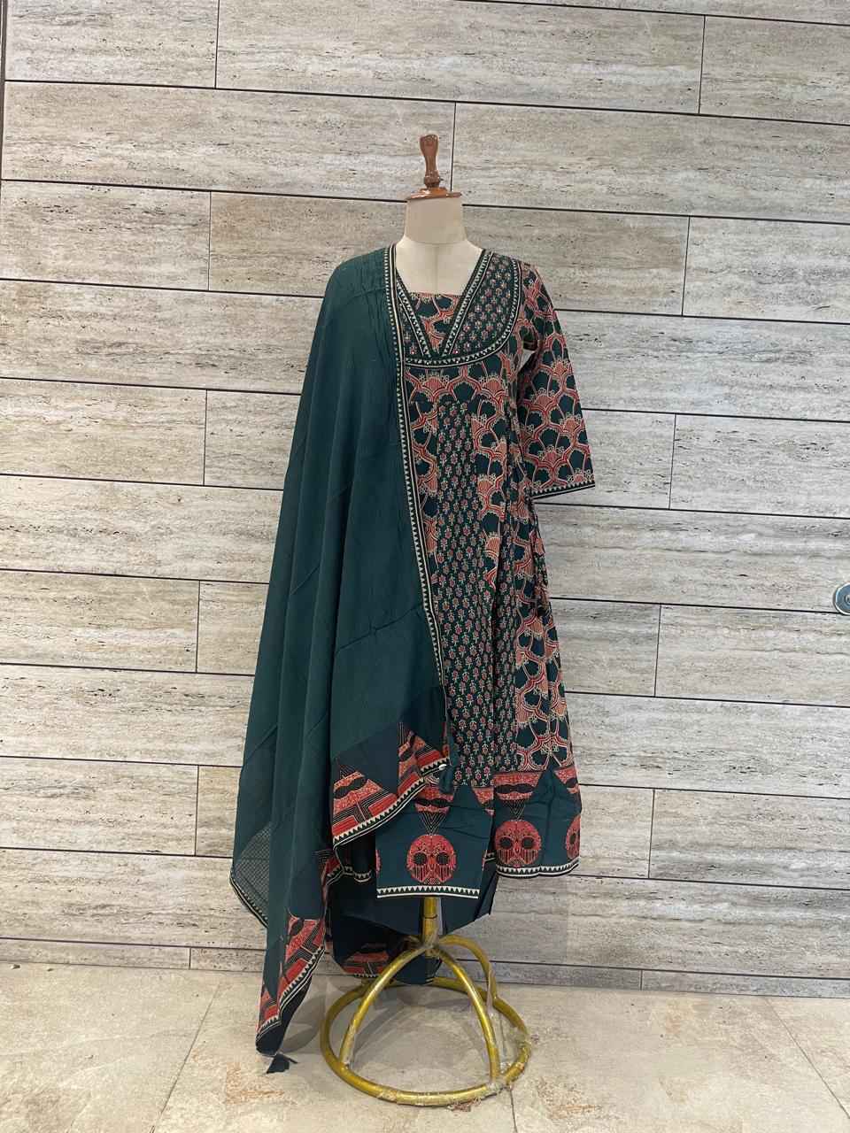 Pure Cotton Three Piece Anarkali Suits