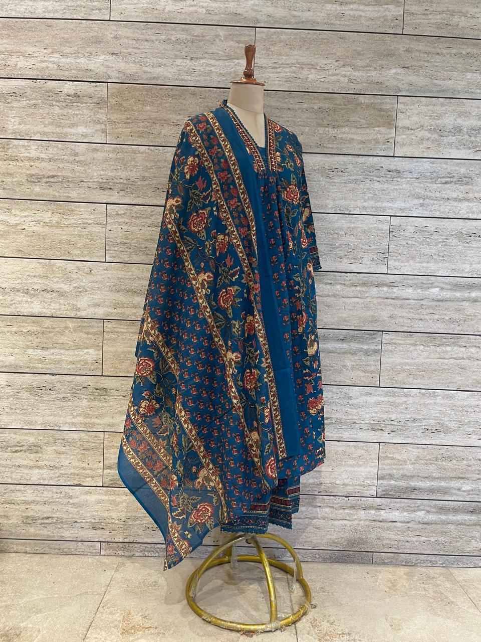 Pure Cotton A Line Three Piece Anarkali Suits