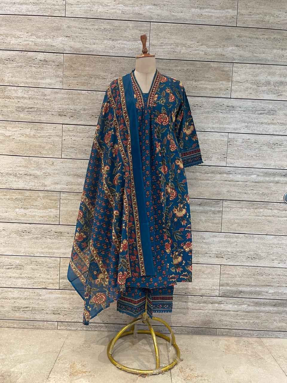 Pure Cotton A Line Three Piece Anarkali Suits