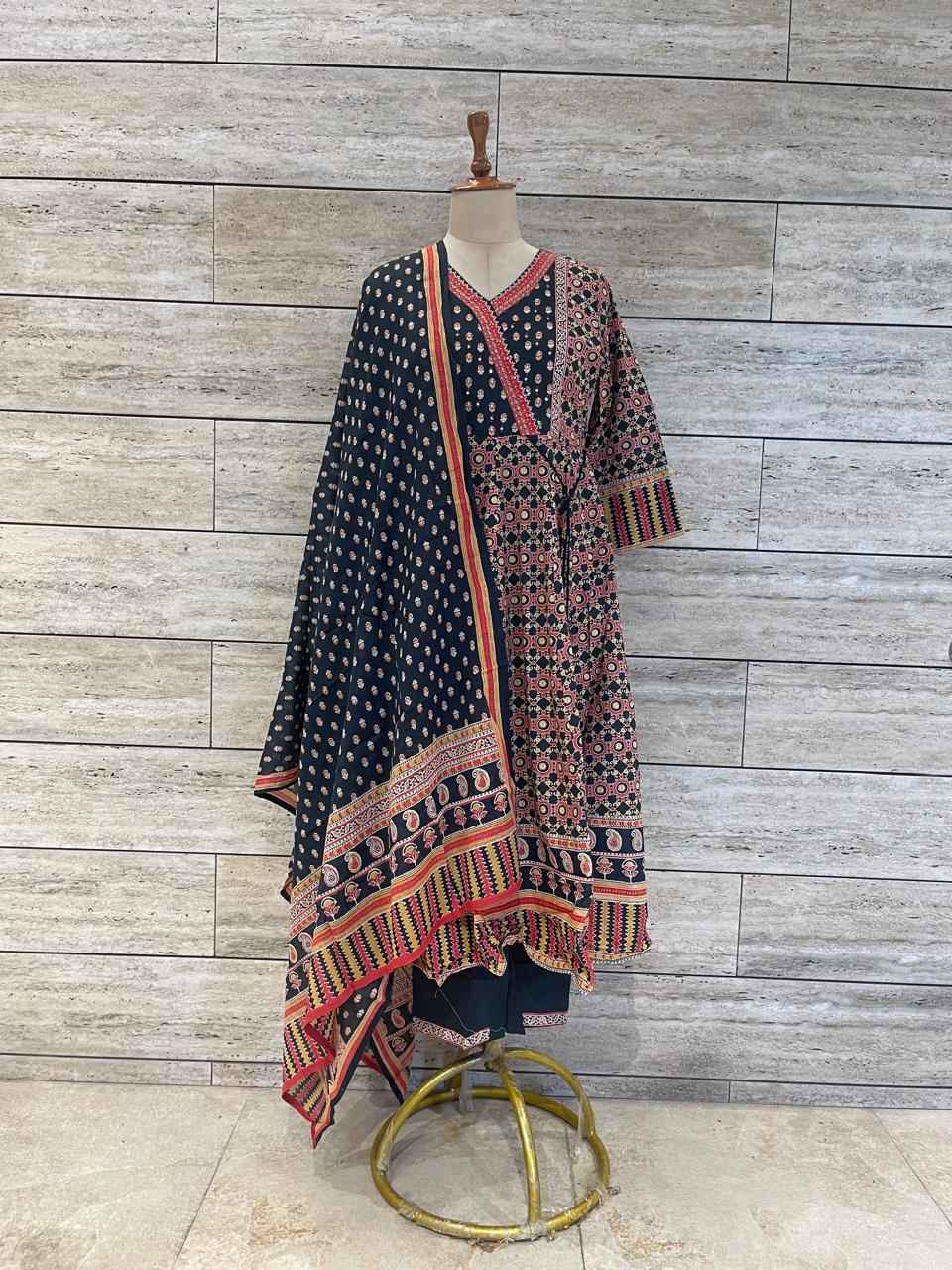 Pure Cotton A Line Three Piece Anarkali Suits