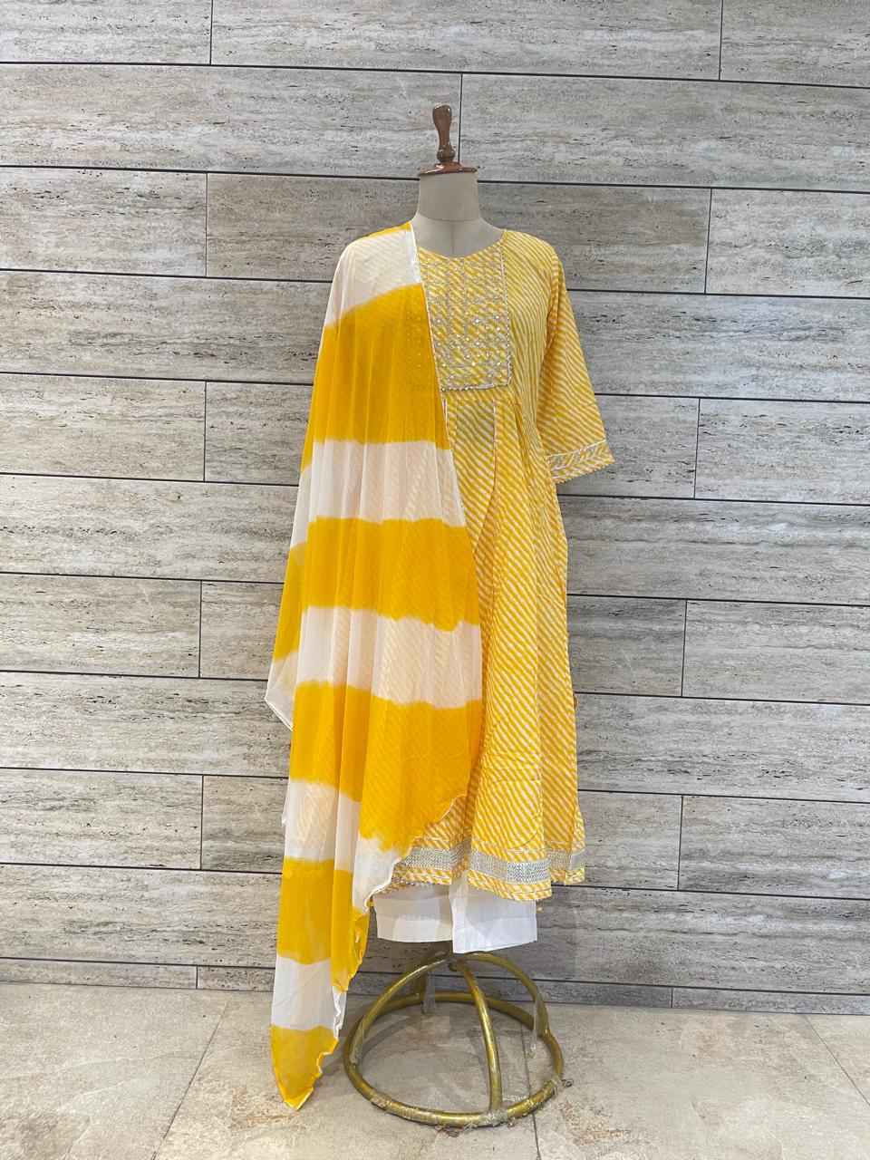 Pure Cotton A Line Three Piece Dupatta Set