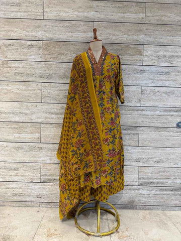Pure Cotton A Line Three Piece Anarkali Suits