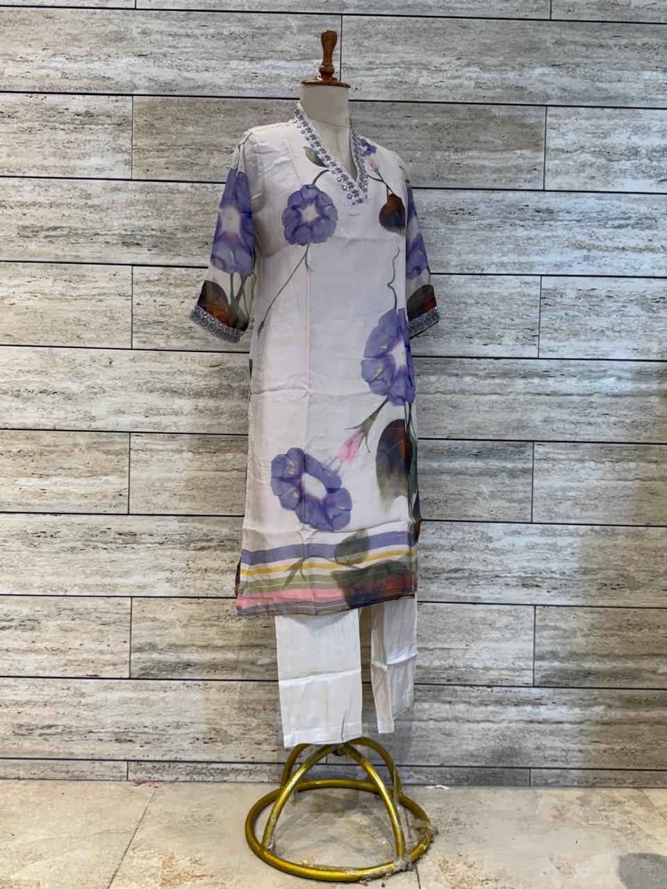 Festival Wear V Neck Organza Dupatta Set