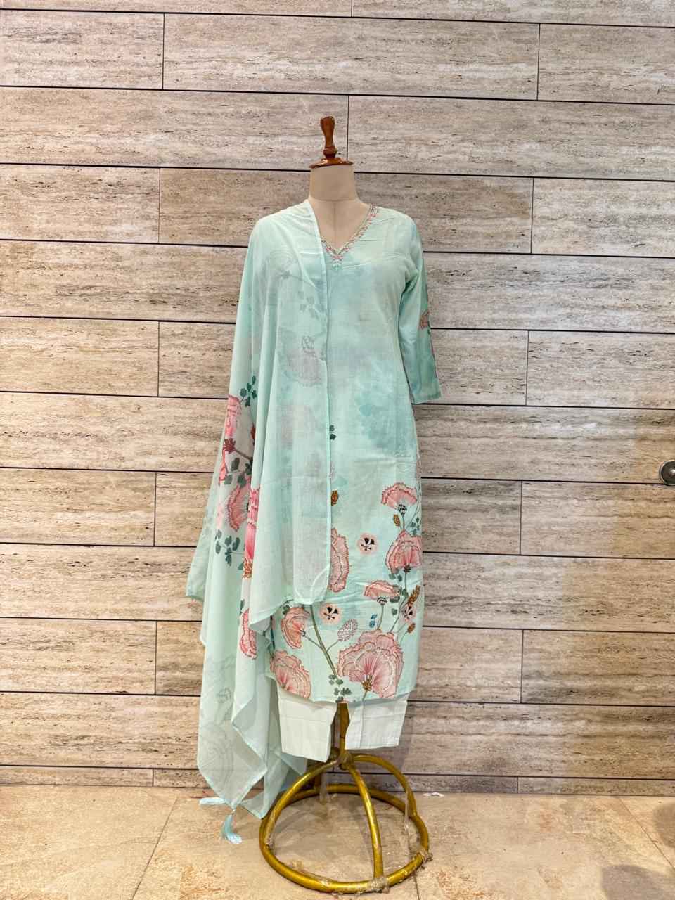 Festival Wear Pure Linen Floral Print Dupatta Set