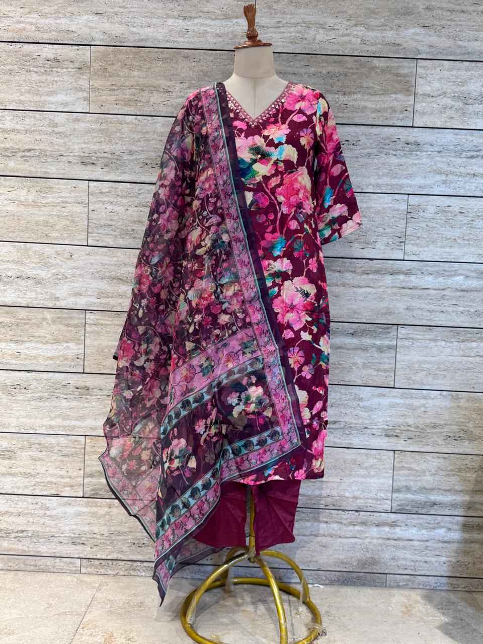 Festival Wear Pure Muslin Floral Print Dupatta Set