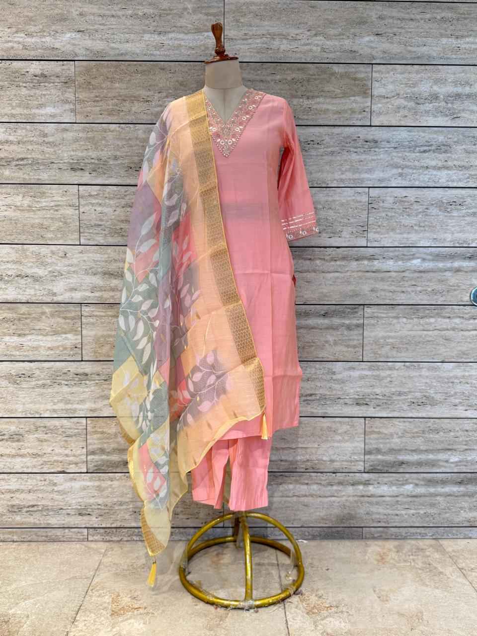 Festival Wear Pure Muslin Dupatta Set With Embroidery