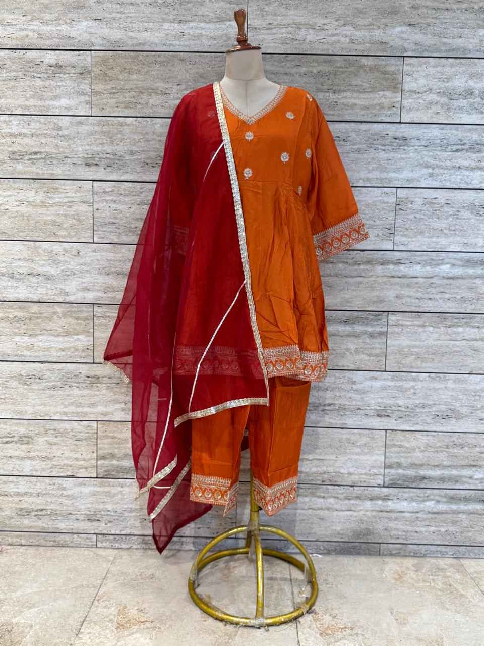 Festival Wear Pure Chanderi Silk Dupatta Set With Embroidery